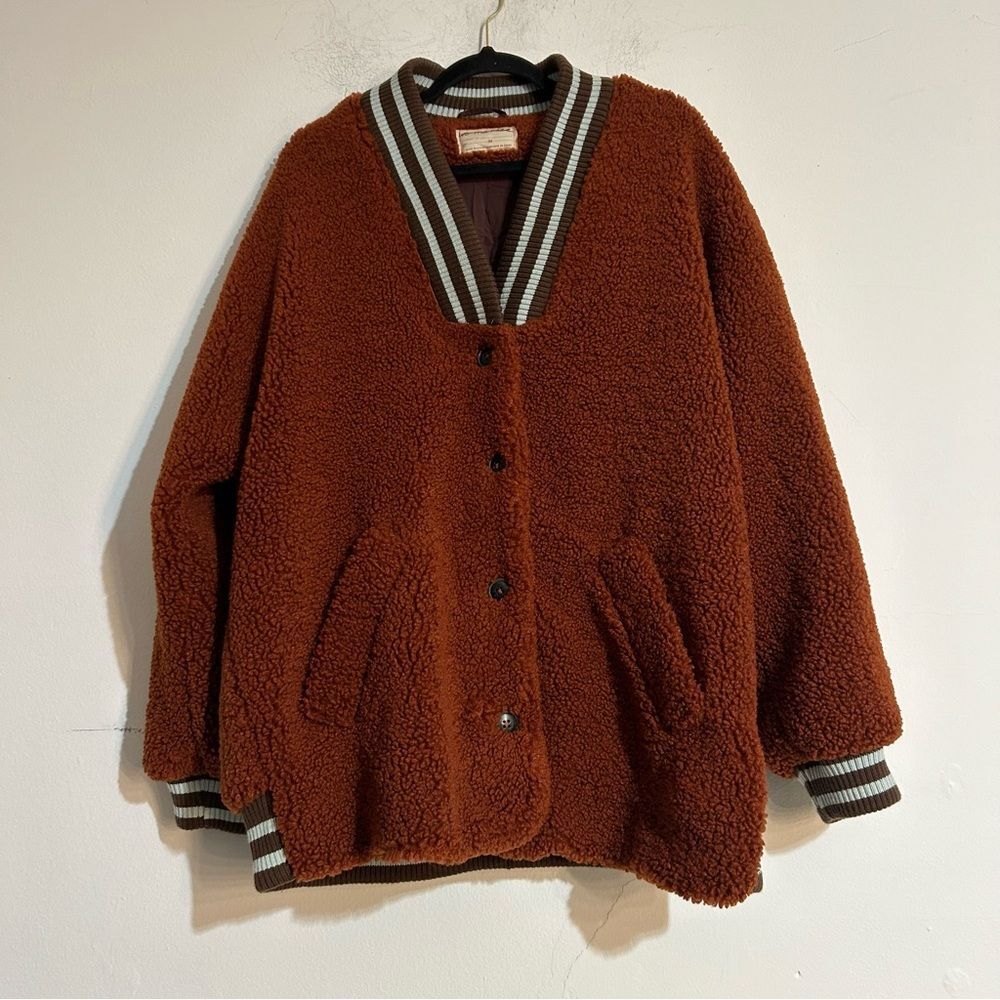 Free People Sweet Varsity Cardigan Teddy Fleece Jacket Size Medium